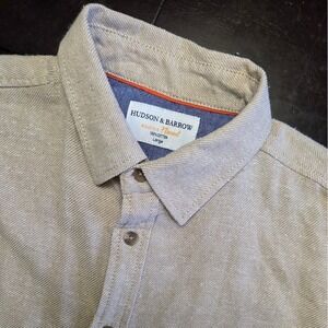 Hudson & Barrow Mountain Flannel Shirt Mens Large Tan Cotton Button Down Twill